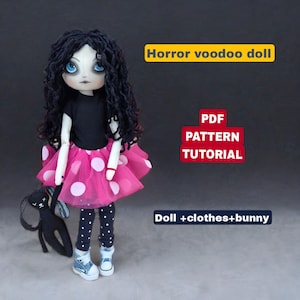 Horror Voodoo Puppe Schnittmuster: Gothic Stoffpuppe DIY (32cm) mit Häschen & Kleidung Anleitung