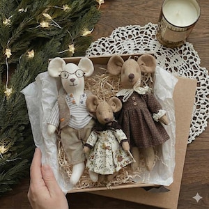 Mouse Family Sewing Pattern Set PDF — Stuffed Animal, Cloth Mice with Clothes, Soft Doll