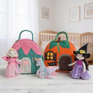 Patrón de costura para casa de muñecas de fieltro de hadas y brujas: Bolsos para muñecas DIY (Tutorial en PDF)