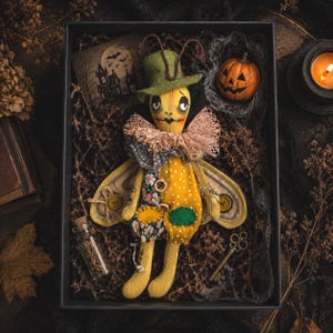 Mönster för Halloween-syrsa-docka i PDF-format, sömnadshandledning för primitiv vindsdocka