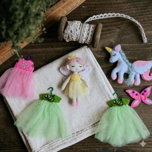 Patrón de costura de hada y unicornio de fieltro: Muñeca y ropa DIY (Tutorial en PDF)