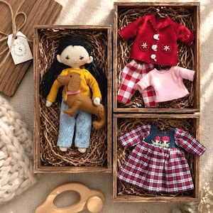 Patrón de costura para mini muñecas de trapo y perros – Ropa de muñecas DIY (Tutorial en PDF)