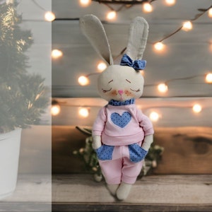 Bunny in Pajamas - Instant pattern download. DIY soft toy, made from organic fabric or assembly. Pattern and detailed step-by-step tutorial
