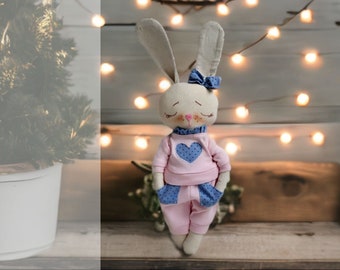 Bunny in Pajamas - Instant pattern download. DIY soft toy, made from organic fabric or assembly. Pattern and detailed step-by-step tutorial