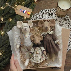 Mouse Family Sewing Pattern Set PDF — Stuffed Animal, Cloth Mice with Clothes, Soft Doll (en / fr / es)