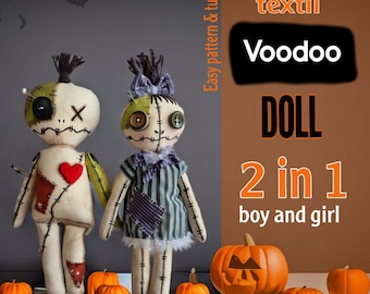 Patrón de costura de muñeco vudú: adorables muñecos vudú para niños y niñas para Halloween: tutorial y guía de costura en formato PDF