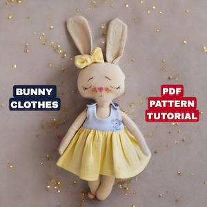 Hase Nähen Muster-PDF - Niedliches Kaninchen-Puppen-Tutorial mit Outfit Anleitung | DIY Puppe mit Kleid & Shirt