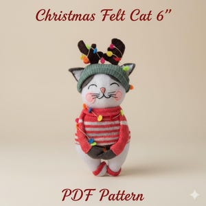 Handmade Christmas Cat Felt Pattern: Reindeer Antlers, Sweater (PDF Tutorial)