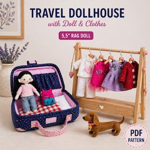 Patrón de costura para mini casa de muñecas de viaje: Muñeca de fieltro y ropa (descarga en PDF)