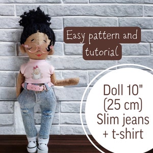 Modello per bambola di stoffa - Modello per bambola di pezza da 10 pollici - Bambola di stoffa fai da te con jeans aderenti e maglietta - Tutorial di cucito facile per principianti