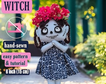 6-inch voodoo-heksenpop met de hand genaaid patroon en zelfstudie – geen naaimachine nodig