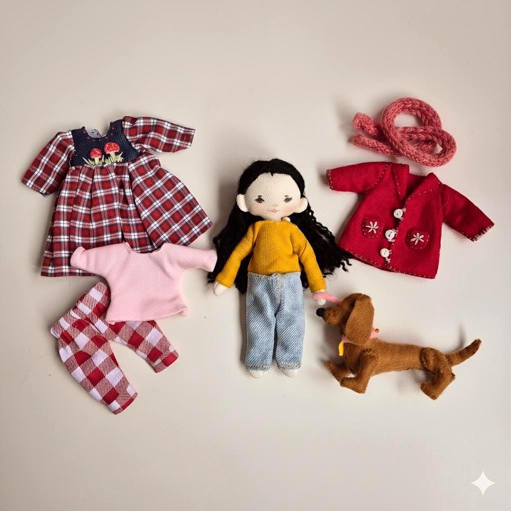 Mini Rag Doll Mini Rag Doll & Dog Sewing Pattern – DIY Doll Clothes (PDF Tutorial) - Etsy