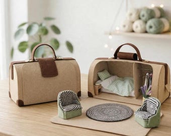 Patron de couture pour maison de poupée avec valise rétro, tutoriel de meubles miniatures en feutre (PDF)