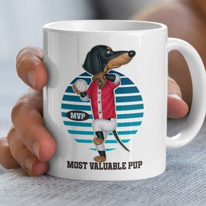 Cute Doxie dog Dachshund Mug Best Baseball Gift Dog Lovers, Cute Cartoon Dog Coffee Mug for Pet Owners, great dachshund mom and dad gift