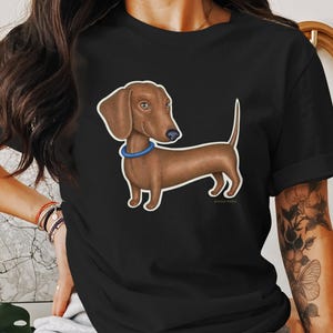 Cute Dachshund Dog T-Shirt, Adorable Brown Dog Tee, Unique Cartoon Dog Design, Fun and Playful Dog Lover Gift Shirt, Dog Art Tee