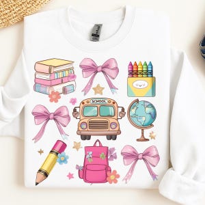 Back to School Coquette PNG Digital Design Download School bus Png Books png Globe png Flowers png Girl school png Pencil png designs