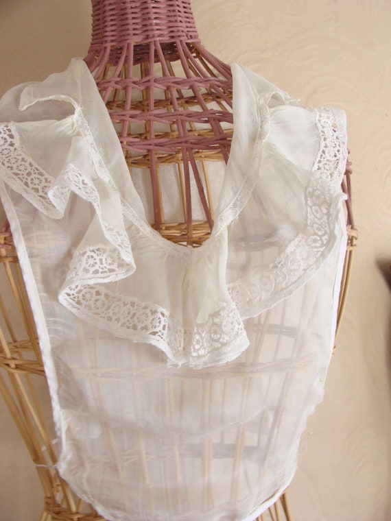 Antique Lace Trimmed Jabot Ruffles Ivory White Fro