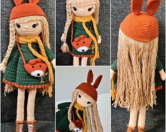 amigurumi doll, black doll girl, crochet doll gift