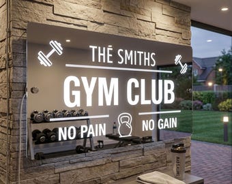 Personalised led mirror gym sign – custom home gym wall light – multi-colour led with remote – garage & man cave decor