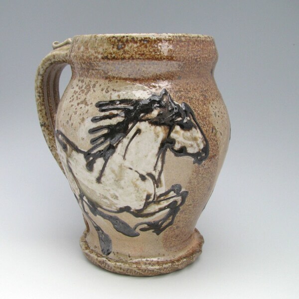 Jumbo Mug  with Horses wood fired stoneware