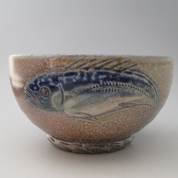 Bowl with fish wood fired salt glazed