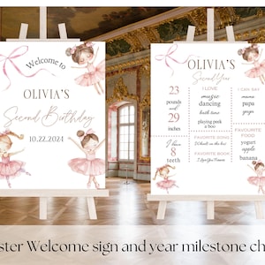 Affiche éditable d'anniversaire mignon de tutu deuxième étape importante de Boho affiche mignonne de tutu 2e étape importante de téléchargement numérique de fille de ballerine