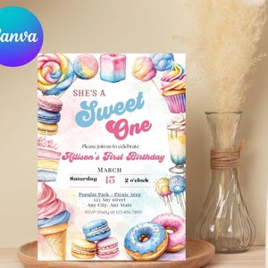 Editable Sweet One First Birthday Invitation Sweet One Invite Sweet One Birthday Invite Digital Download Sweet One Birthday Template First