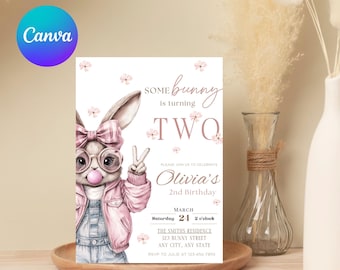 Editable Some Bunny Birthday Invitation Second Birthday Invite Bunny Birthday Party Invite Template Digital Download rabbit 2nd bday invite