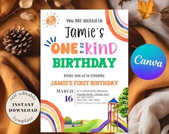 One of a Kind Birthday Invitation Digital Download Party at the Park Birthday Invitation Template Park Birthday Invite Kids Birthday Invite