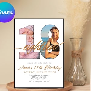 Editable 18th Birthday Invitation Template Digital Download Eighteen Birthday Invite Photo Invute 18 bday invite with photo Birthday invite