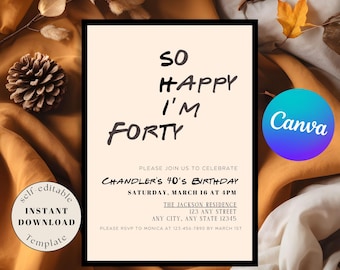 Editable 40th Birthday Party Invitation So Happy I’m Forty birthday Invitation Forty Bday Invite digital download 40th Birthday Invite funny