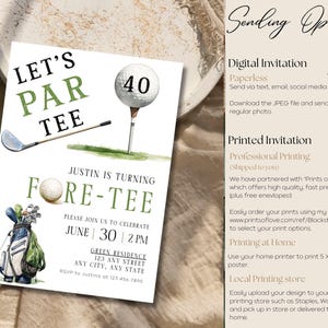Editable Fore-tee Birthday Party Invite Mens Golf Forty Birthday Invite ...