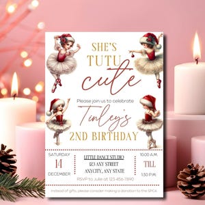 tutu jolie ballerine de Noël carte d'anniversaire invitation de ballet de Noël invitation tutu mignon invitation d'anniversaire de Noël ballerine tutu evite invitation d'anniversaire