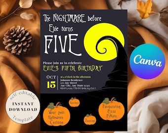 Nightmare before Birthday Invitation Halloween Birthday Digital Download Nightmare before turning five Bday Invite October Birthday Invite