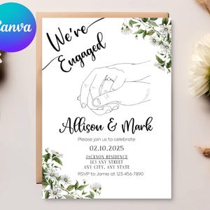 editable Engagement Invitation We are Engaged Line Art Engagement Invite line art flower Engagement Annoucement boho Invitation template