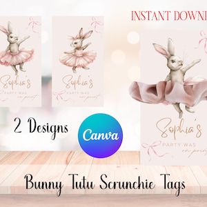 bunny ballerina scrunchie tag template ballet birthday scrunchie card bunny birthday favour tutu cute scrunchie label dancer ballet bday