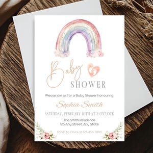 Zaproszenie na Baby Shower akwarela tęczowe zaproszenie na baby shower tęczowe zaproszenie na baby shower edytowalne zaproszenie na baby shower cyfrowe pobieranie