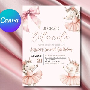 Tutu Cute Birthday Invitation Second Birthday Invitation Boho Tutu Cute Invite 2nd Birthday Invitation unicorn Ballerina Invitation Ballet