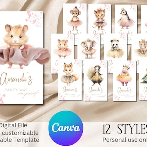 Animal ballerina scrunchie tag template ballet birthday scrunchie card tiny dance party favour tutu cute scrunchie label ballet birthday