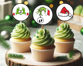 Grinch Cupcake Topper, Babyparty Grinchanhänger, Babyparty, Babyparty, Babyparty, Grinch, Winter, Grinch, Cupcake Toppers