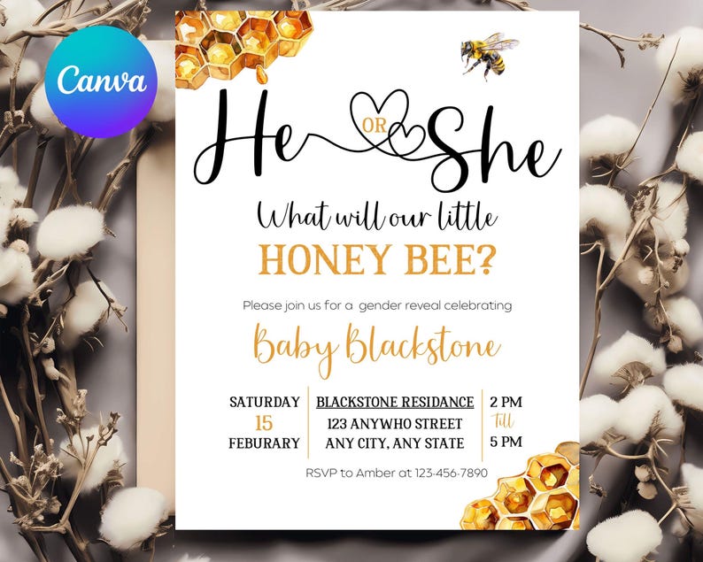 He or She What Will Our Little Honey Bee Gender Reveal Invitation Bee ...