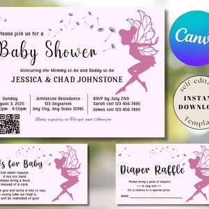 Fairy Baby Shower Bundle: Editable Invitation & Diaper Raffle (Digital Download)