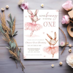 bunny birthday party invitation first bday watercolour ballerina bunny birthday party invite ballet bunny dancer bday invite first bday card