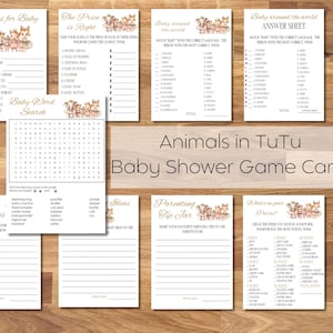 Animali tutù eccitati baby shower gioco carte modificabili animali bambino tutù eccitati baby shower gioco carte personalizzabili baby shower gioco carte