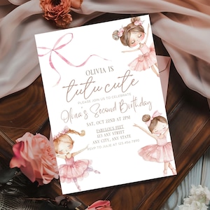 Tutu Cute Geburtstagseinladung Zweiter Geburtstagseinladung Boho Tutu Cute Invite 2.Geburtstagseinladung Mädchen-Ballerina-Einladung Ballett Boho