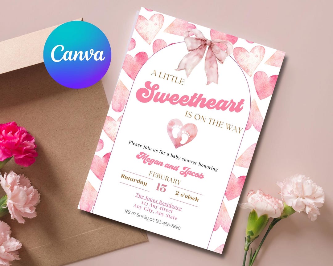 February Invite Editable Baby Shower Invitation Valentines Baby Shower Sweetheart on ...