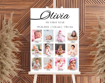 Minimalist First Birthday Photo Posters Template Baby's First Year Poster Printable Modern Birthday Instant Download 1st Birthday Posters