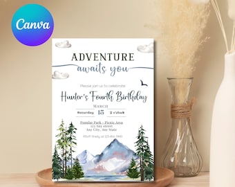editable adventure awaits birthday invitation outdoor birthday invitation digital download template customizable adventure birthday invite
