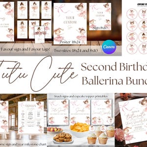 Tutu Cute Birthday Invitation bundle Second Birthday Invitation Boho Tutu Cute Invite 2nd Birthday Invitation Girl Ballerina Invite Ballet