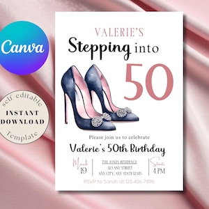 Stepping into 50 Birthday Invitation Editable 50th Birthday Invite High Heels Birthday Invite Digital Download Fifty Birthday Invite templat